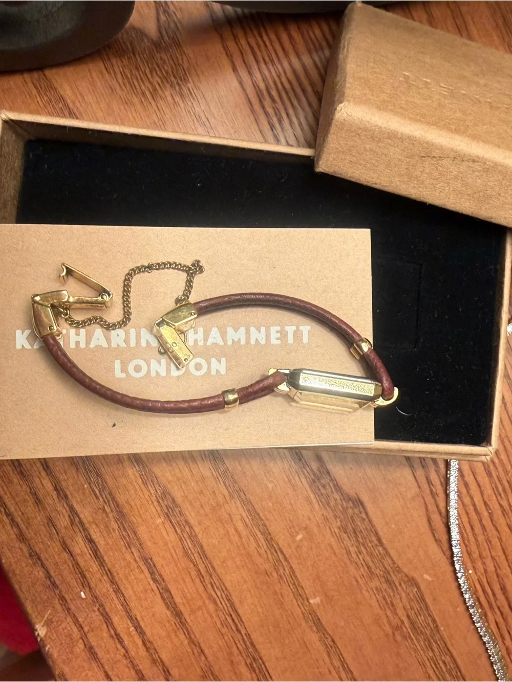 Katharine Hamnett Gold-Tone Rectangular Ladies Watch with Brown Leather Strap